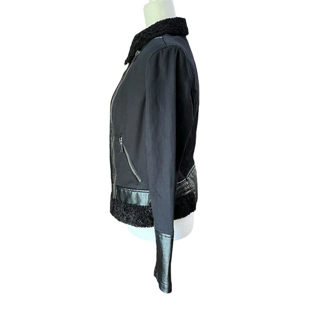 Rock & Republic Women's Black Moto Jacket Faux Leather Sherpa Size L - Picture 4 of 10